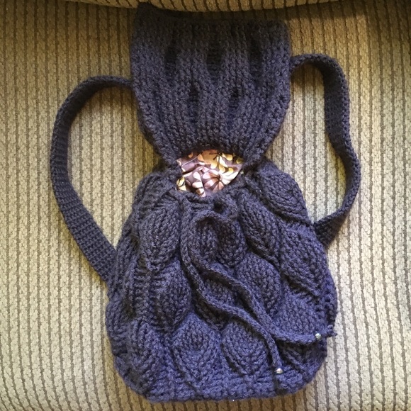 Leaf Knit Backpack Structured Bottom leaf stitch pattern boho - Picture 5 of 13